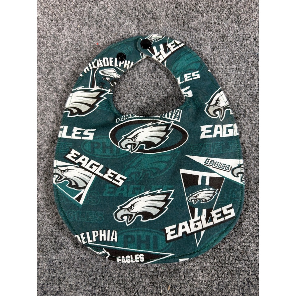 Philadelphia Eagles Baby Bib Reversible Green Team Logo Grey Grid Snap Closure